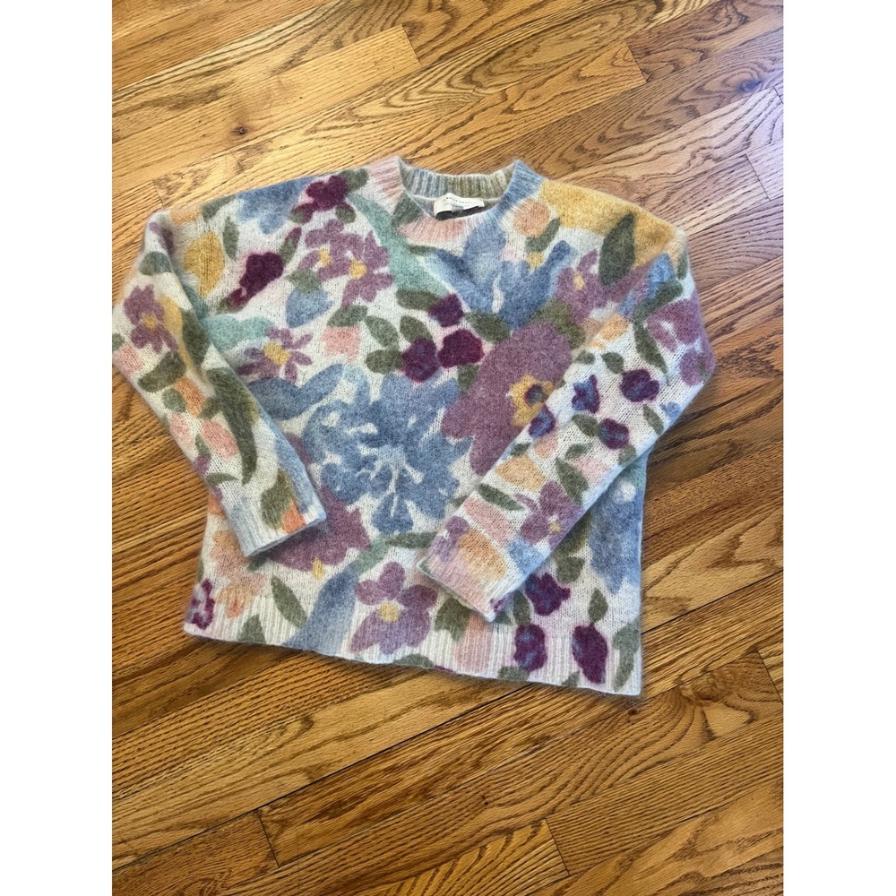 Sezane La Maille Floral Mohair Wool Blend Sweater Multicolor Crewneck Small